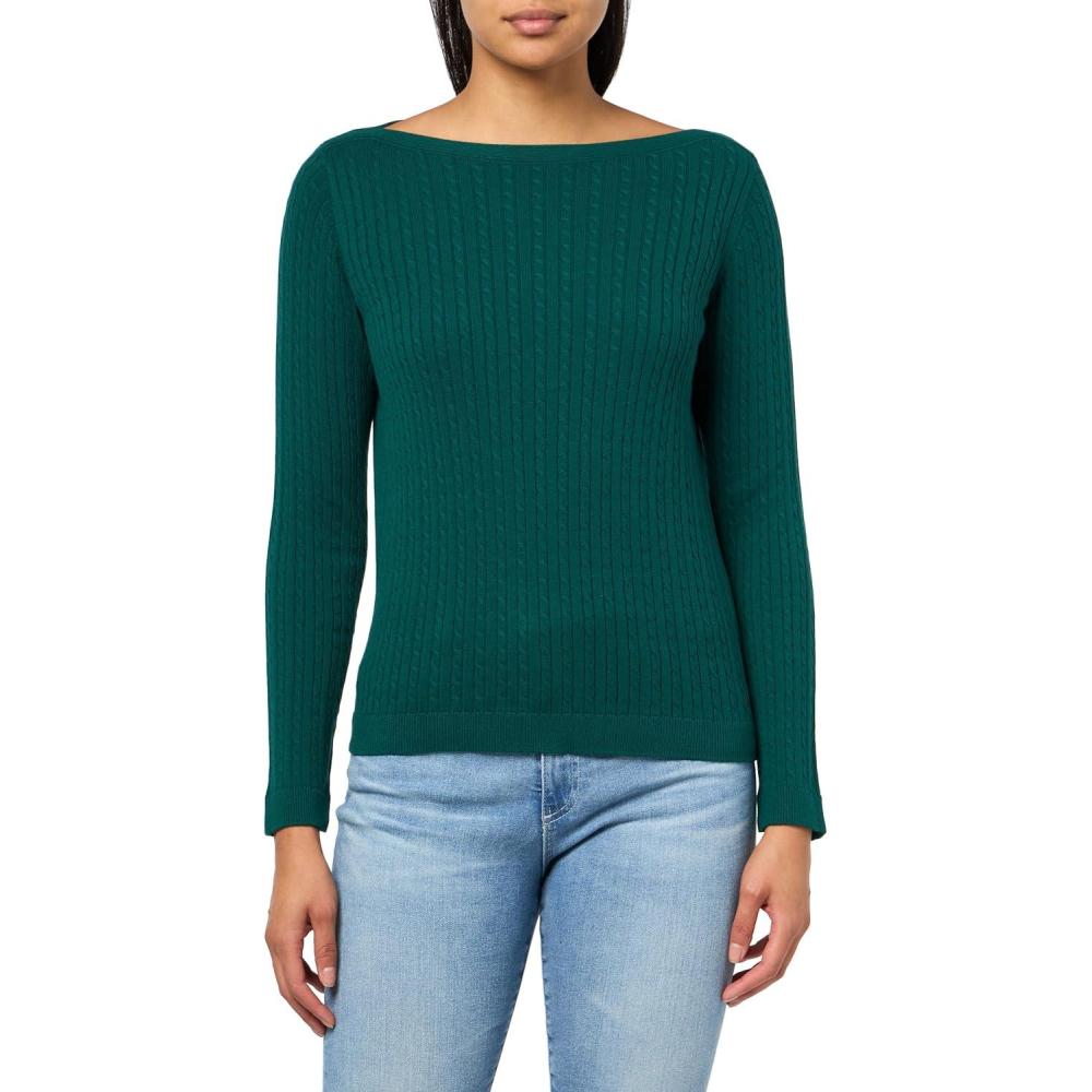 imageNautica Womens Long Sleeve Cable Boatneck SweaterForest