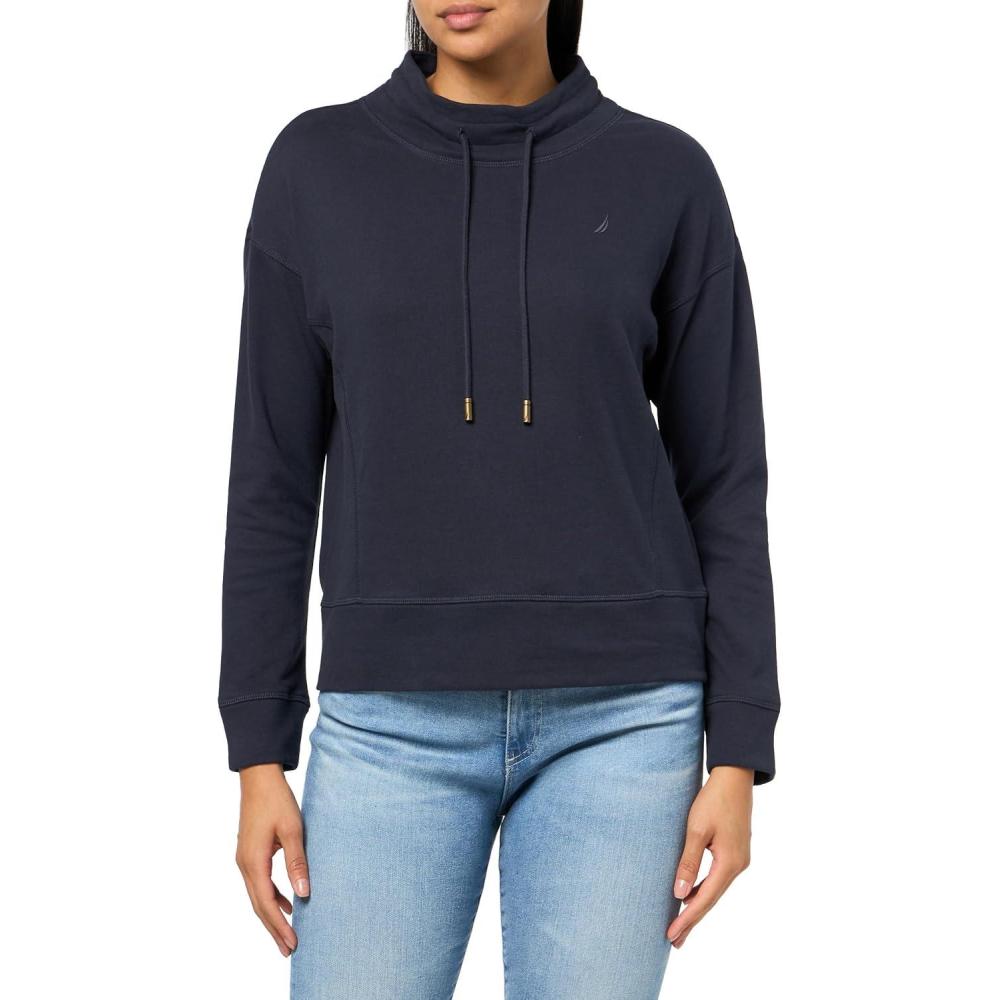 imageNautica Womens Long Sleeve Mock Neck Pullover SweatshirtNight Sky