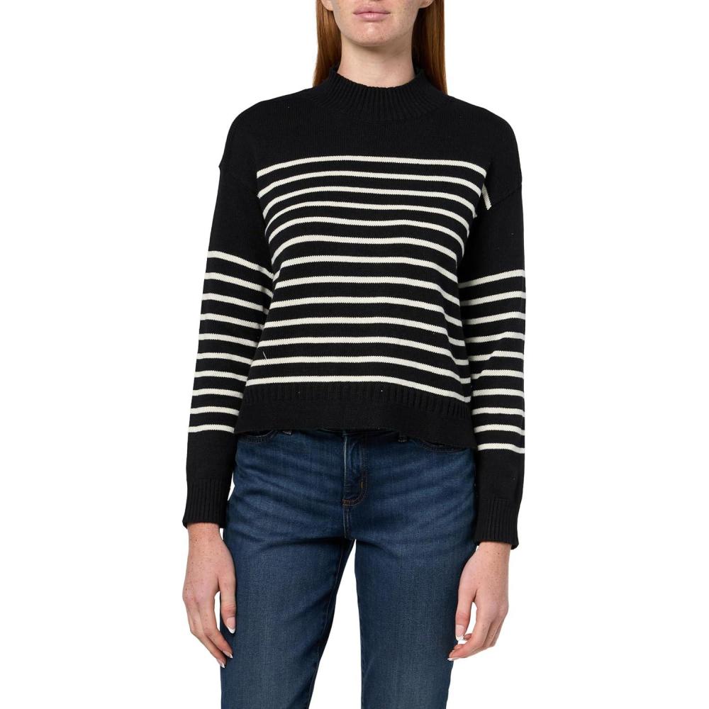 imageNautica Womens Long Sleeve Pullover Mockneck SweaterBlackWhite Swan