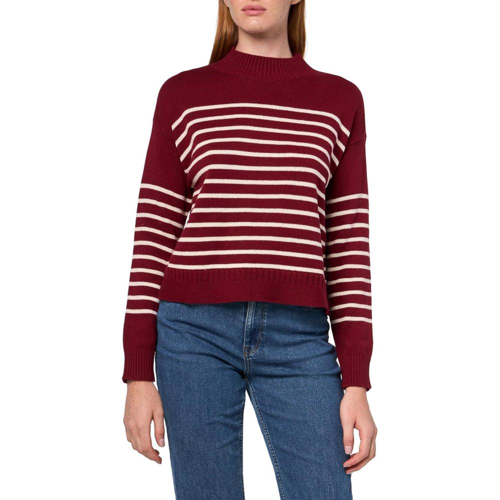imageNautica Womens Long Sleeve Pullover Mockneck SweaterDeep RougeWhite Swan