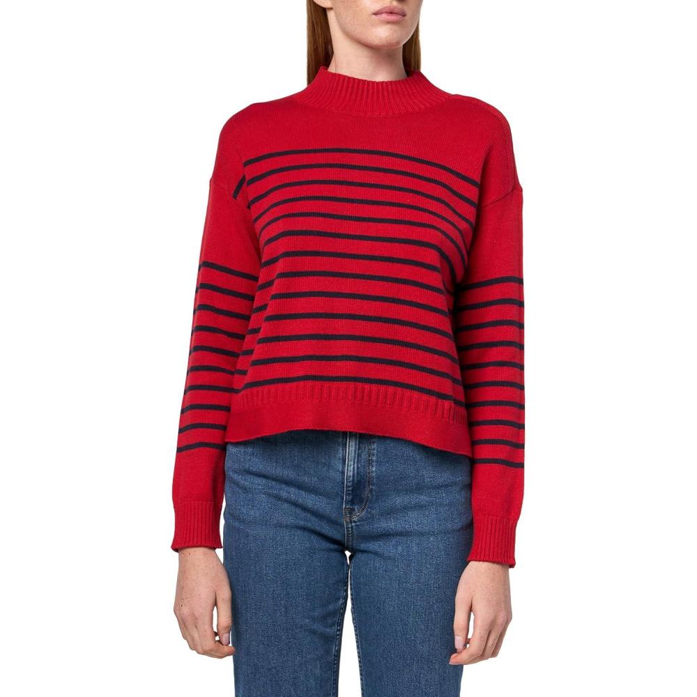 imageNautica Womens Long Sleeve Pullover Mockneck SweaterHaute RedNight Sky
