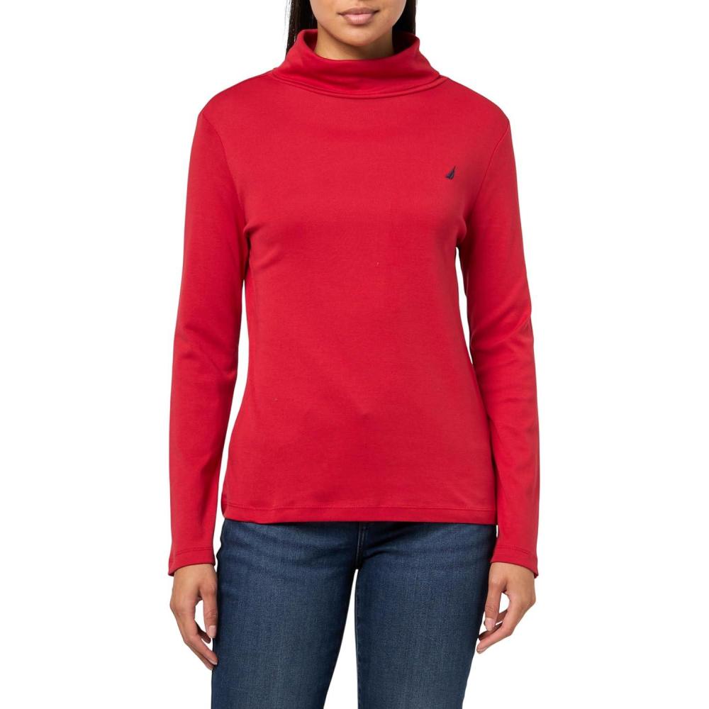 imageNautica Womens Long Sleeve Solid Turtleneck ShirtSamba