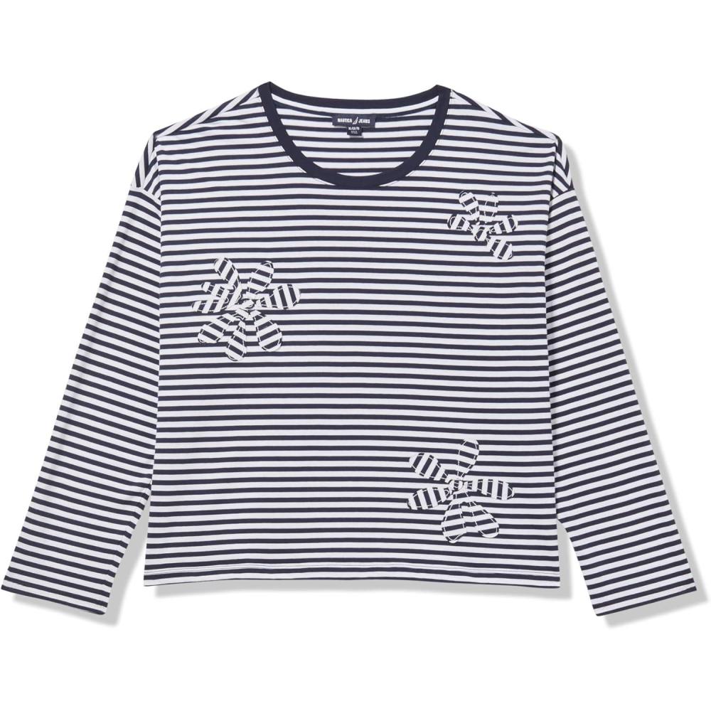 imageNautica Womens Long Sleeve Striped Cotton TopNight SkyBright White