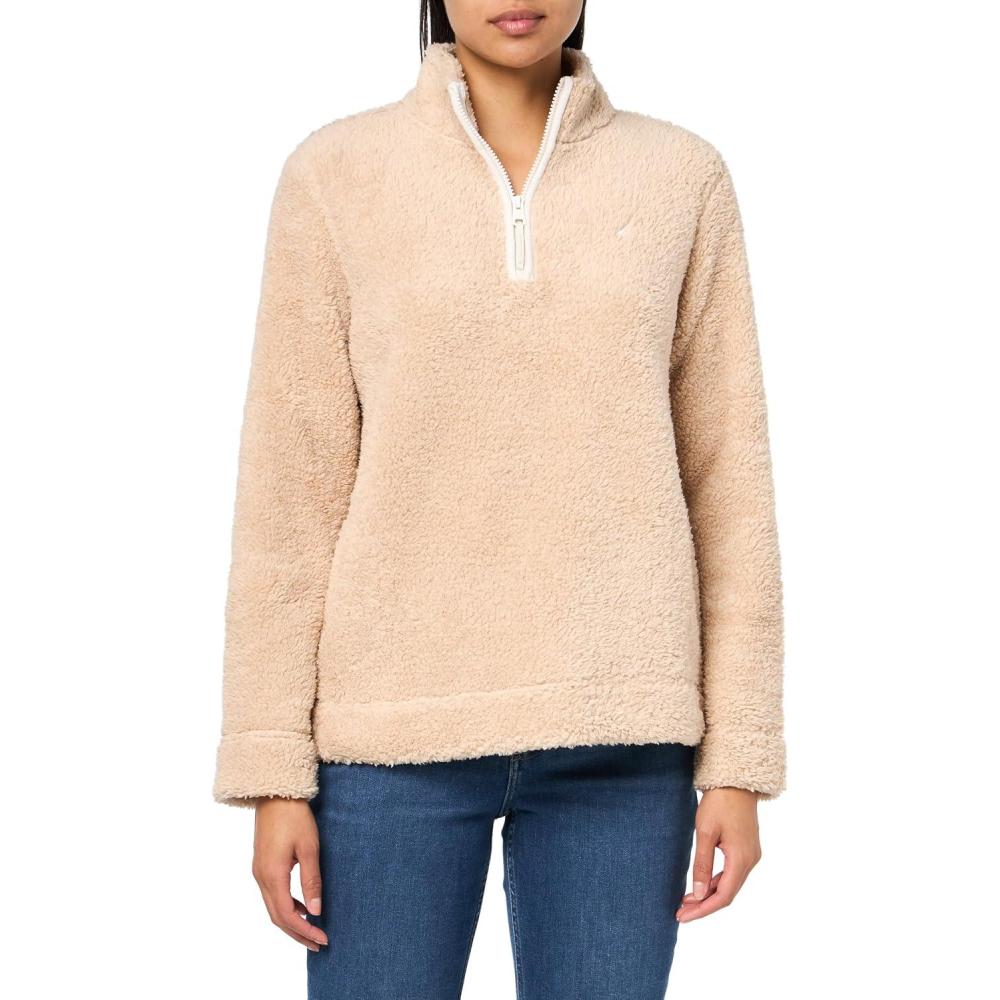 imageNautica Womens Mockneck Fleece Sweater PulloverLight Heather Fawn