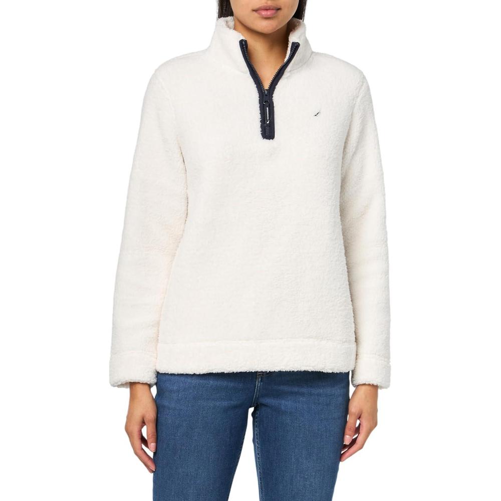imageNautica Womens Mockneck Fleece Sweater PulloverSoft Ivory