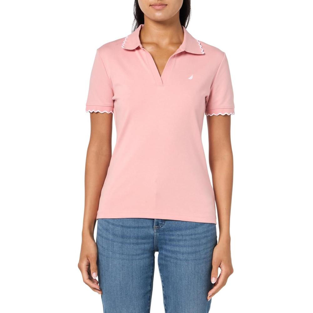 imageNautica Womens Polo Scalloped Short Sleeve Scalloped PoloBridal Rose