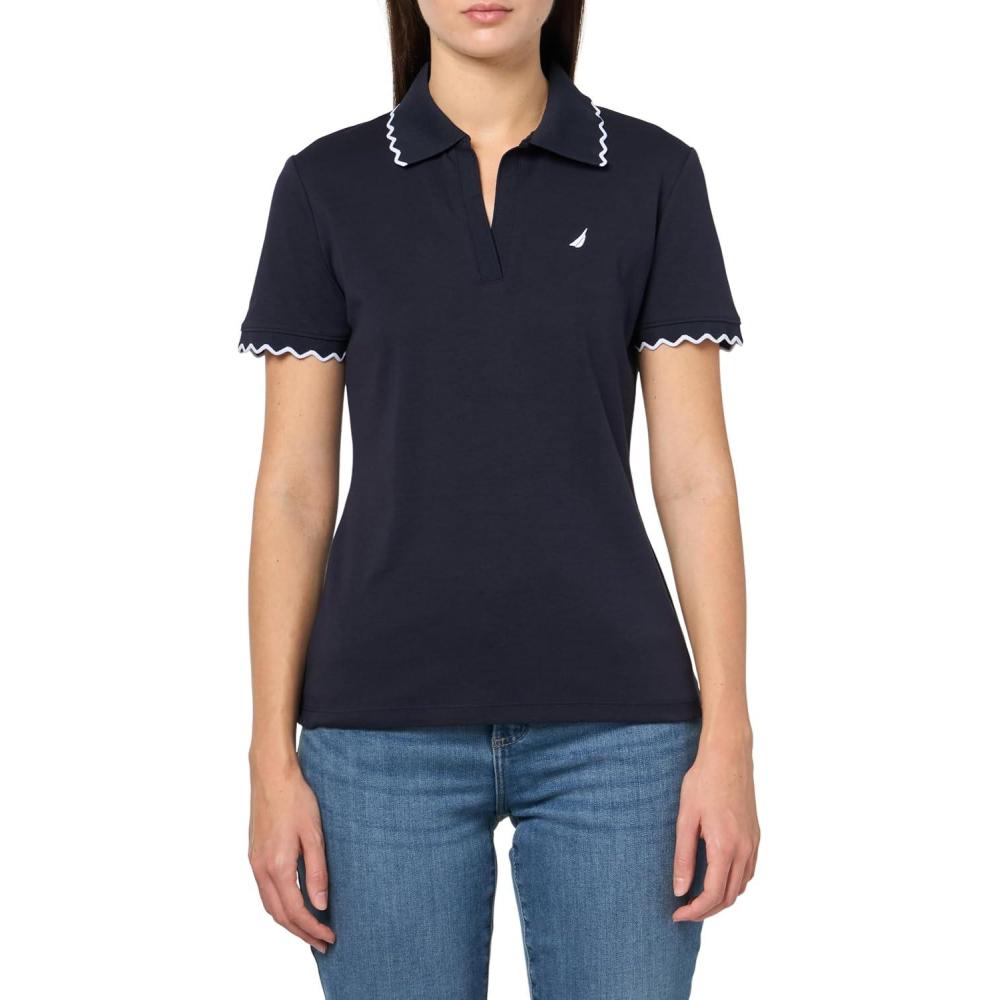 imageNautica Womens Polo Scalloped Short Sleeve Scalloped PoloNight Sky
