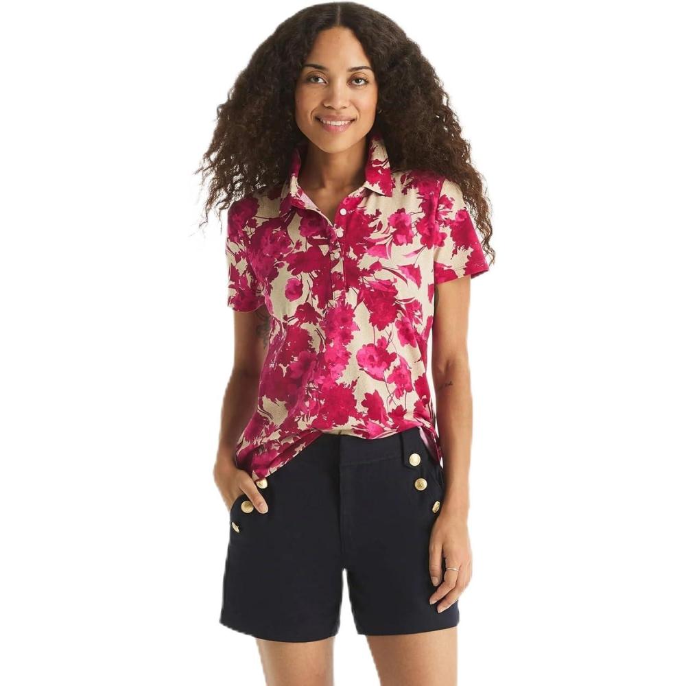 imageNautica Womens Polo Short Sleeve Button Placket PoloAster Pink Multi