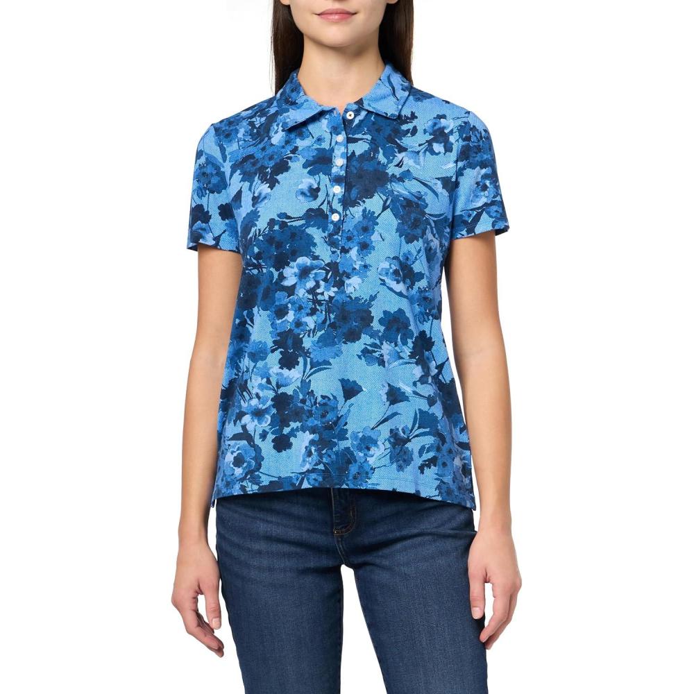 imageNautica Womens Polo Short Sleeve Button Placket PoloBlue Multi