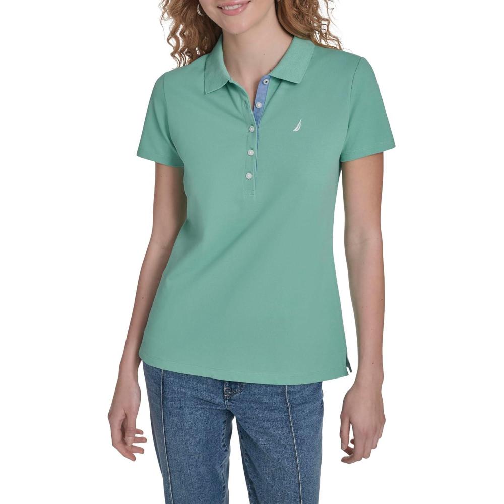 imageNautica Womens Polo Short Sleeve Button Placket PoloCrme De Menthe