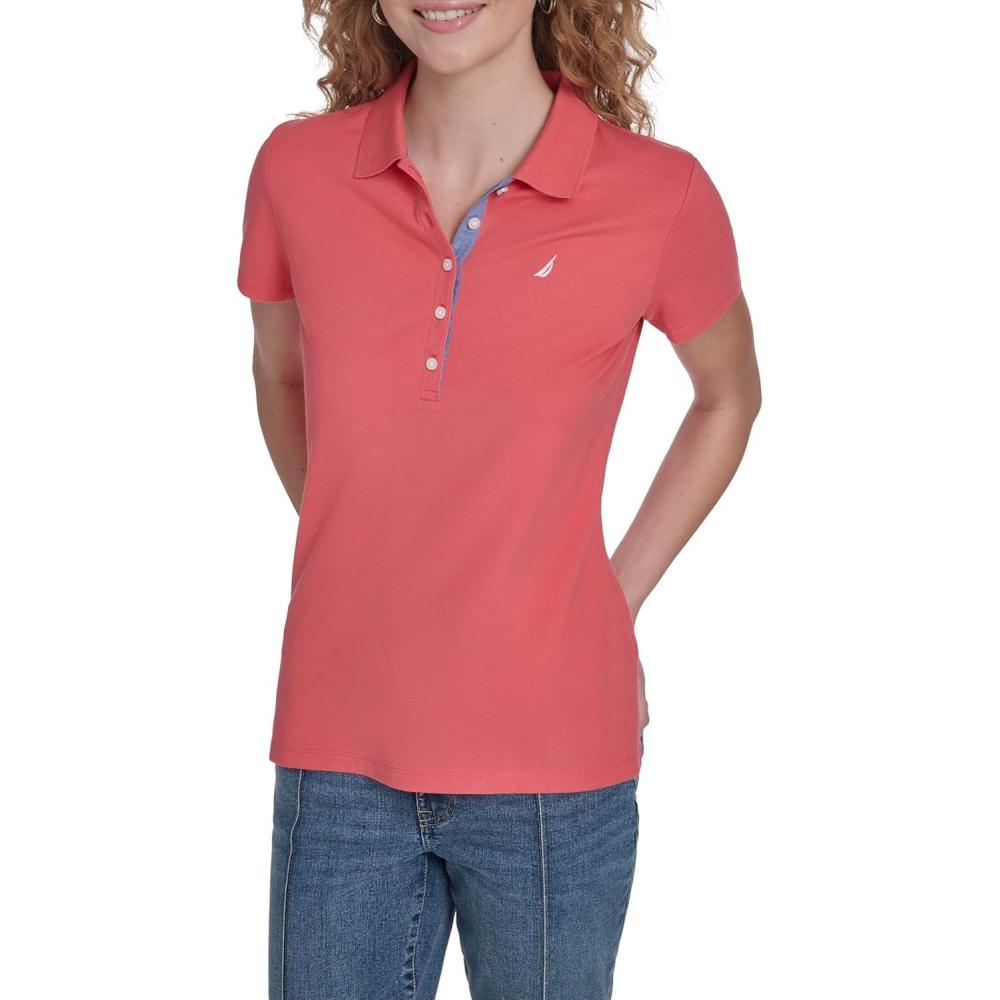 imageNautica Womens Polo Short Sleeve Button Placket PoloPeony