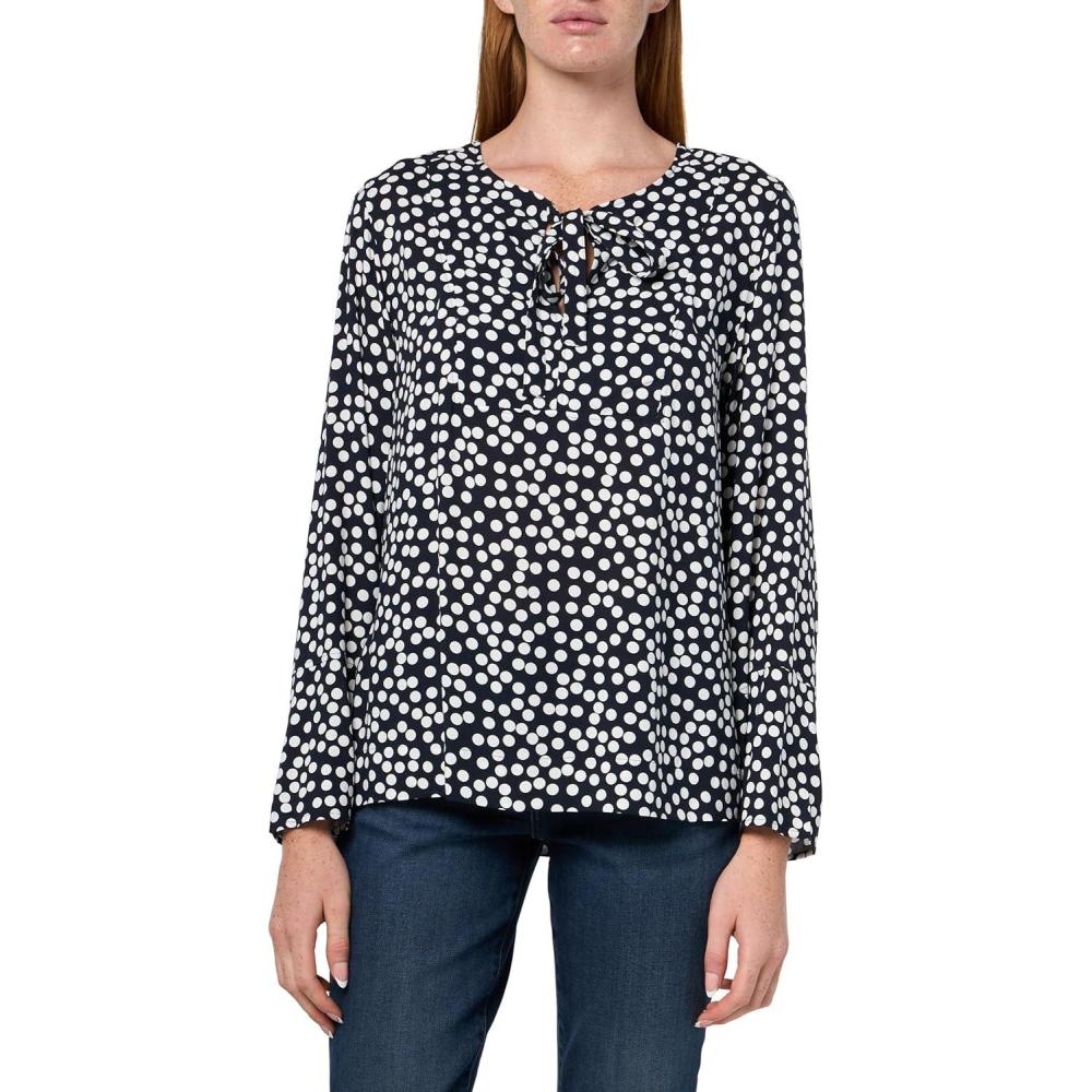 imageNautica Womens Popover Long Sleeve Tie Front Woven TopNight SkyIvory