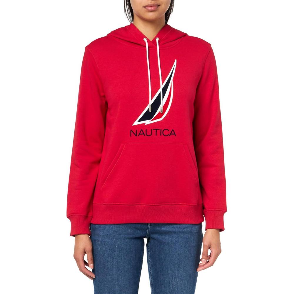 imageNautica Womens Pullover Logo Hoodie SweatshirtHaute Red