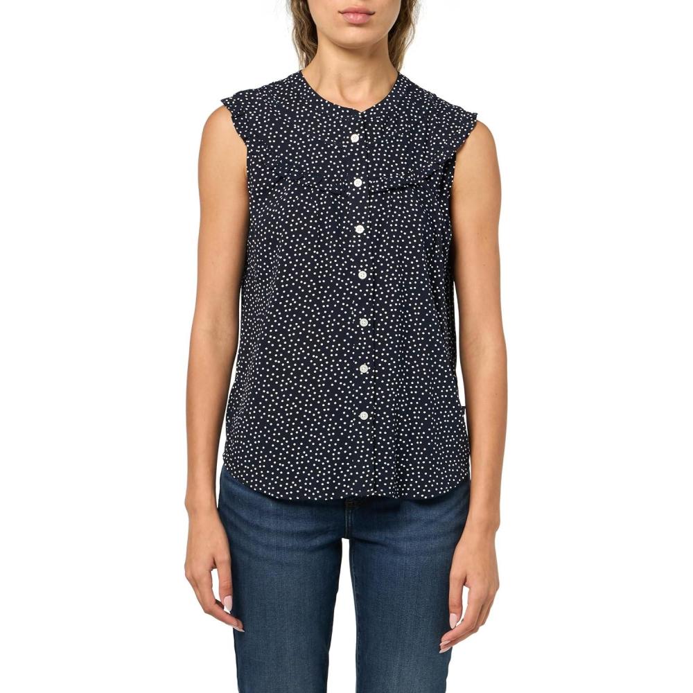 imageNautica Womens Ruffle Dot Sleeveless BlouseNight Sky Ivory