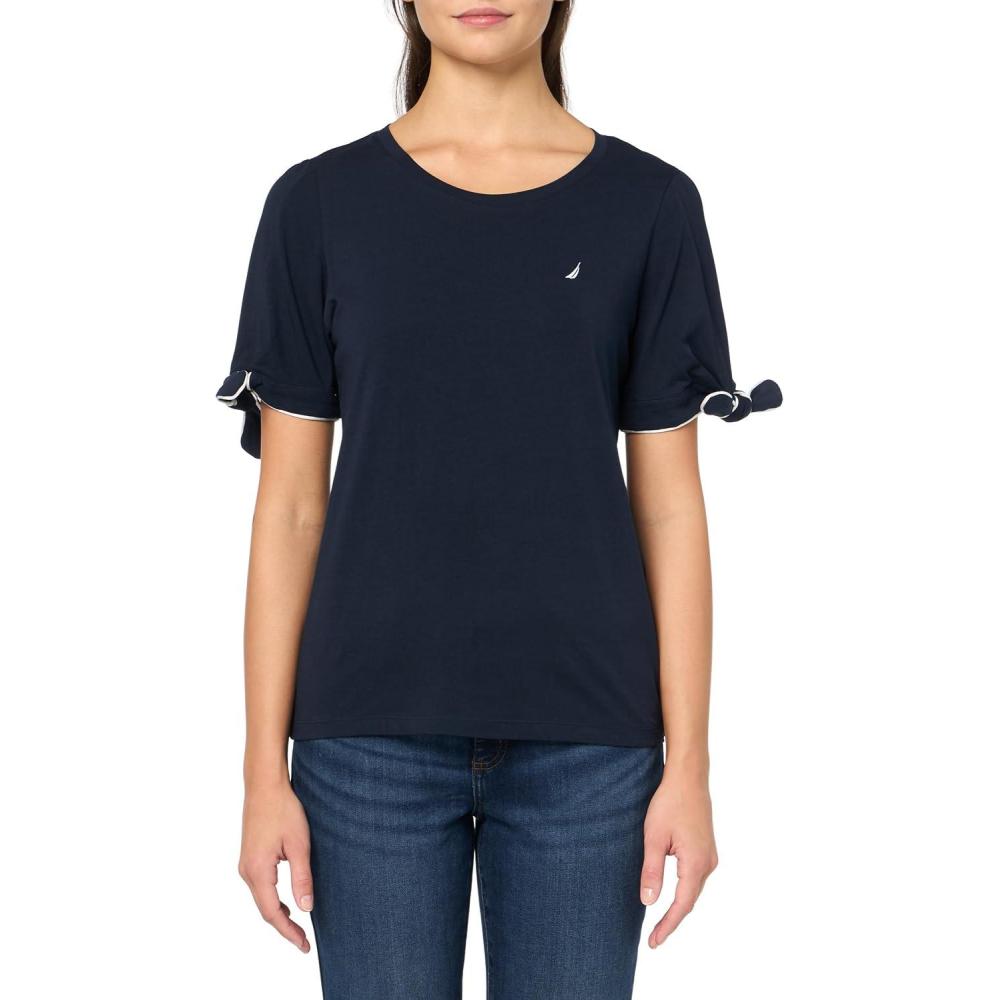 imageNautica Womens Short Sleeve Cotton Solid TShirtSky Captain