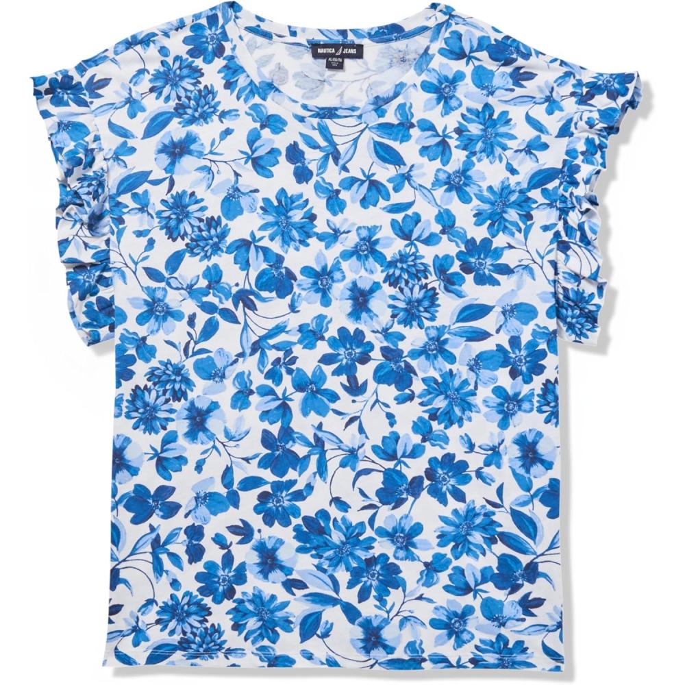 imageNautica Womens Short Sleeve Cotton Solid TopBright White Multi
