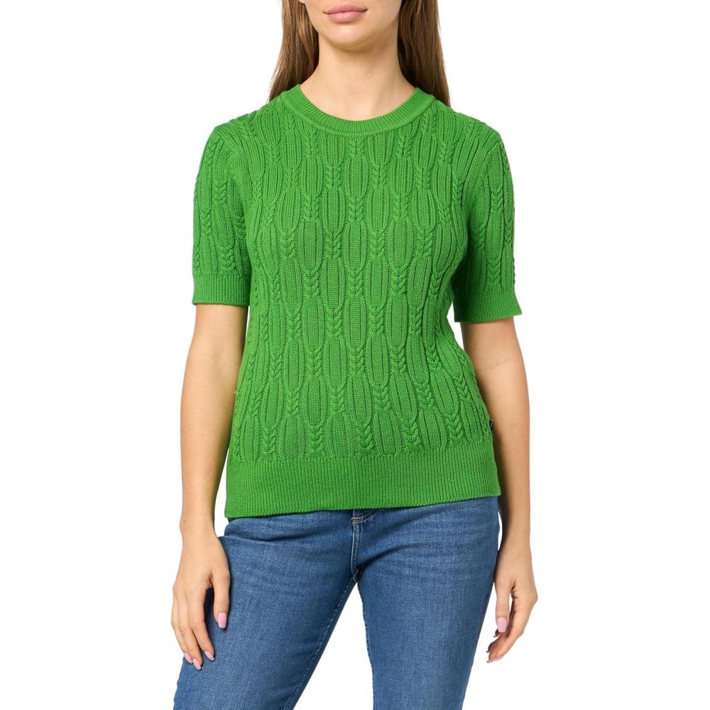 imageNautica Womens Short Sleeve Crew Neck Cable Solid SweaterNew Leaf