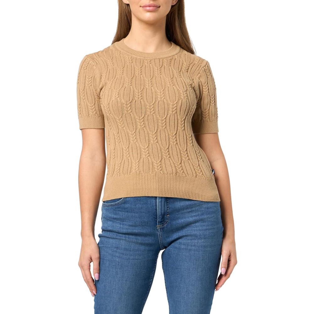 imageNautica Womens Short Sleeve Crew Neck Cable Solid SweaterTannin