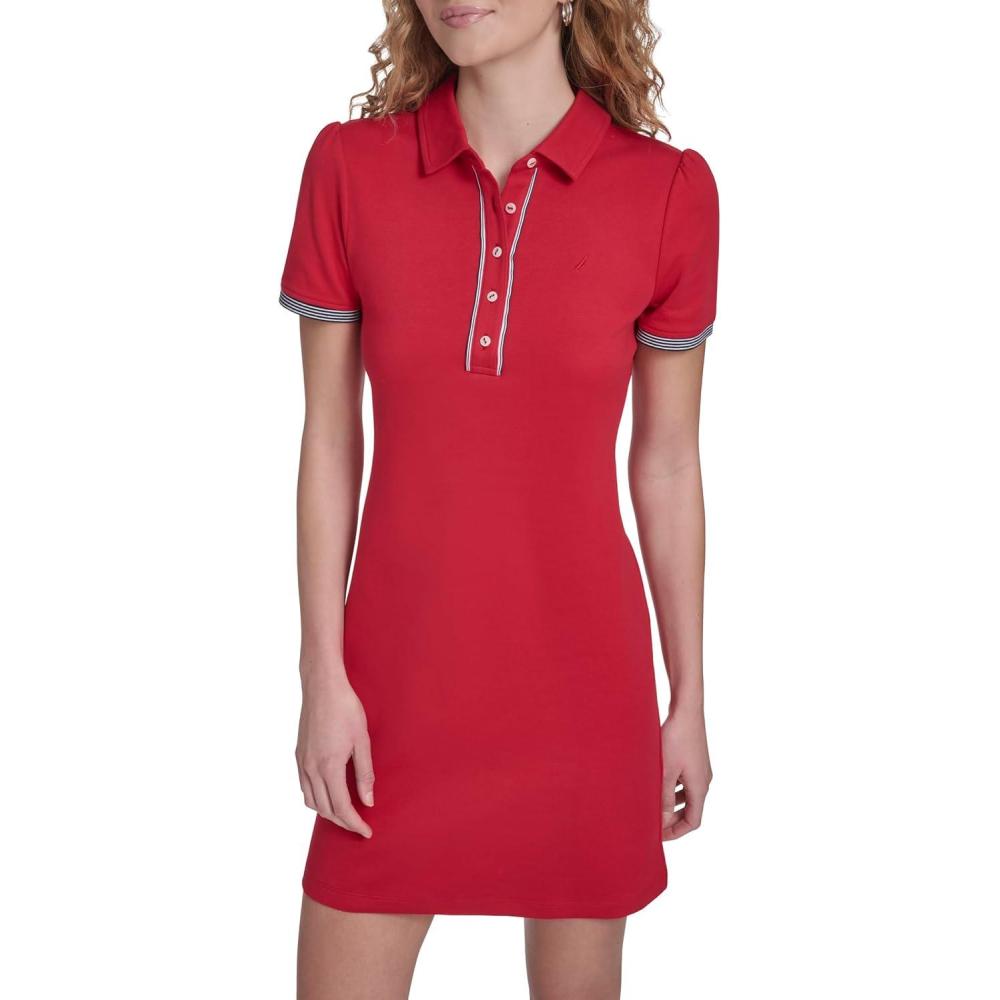 imageNautica Womens Short Sleeve Polo Collared Knit DressScarlet