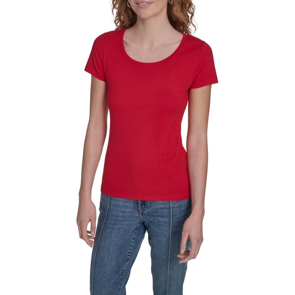 imageNautica Womens Short Sleeve Solid Cotton Scoop Neck TShirtEnglish Rose