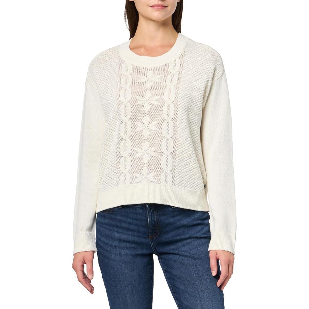 imageNautica Womens Snowflake Long Sleeve Cable Crew SweaterIvory
