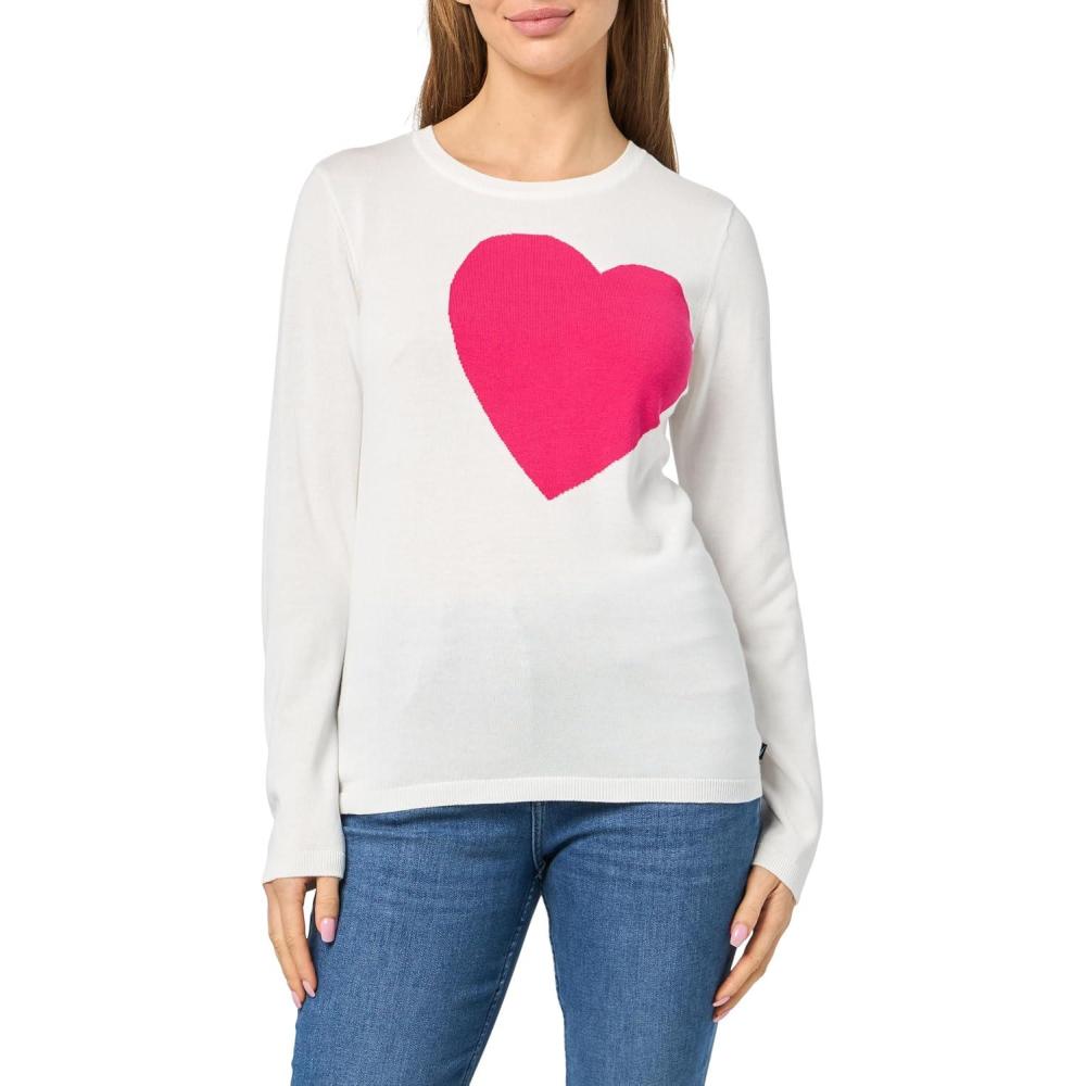 imageNautica Womens Soft Heart Long Sleeve Crewneck SweaterIvoryAster Pink