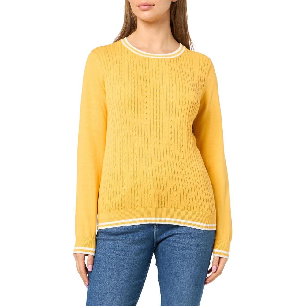 imageNautica Womens Solid Cable Long Sleeve Tipped SweaterDeep MaizeIvory