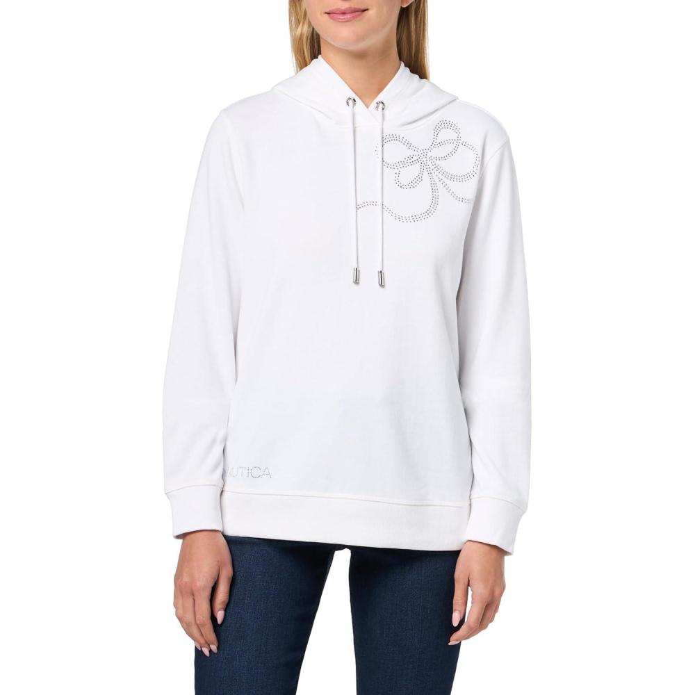 imageNautica Womens Solid Hoodie Pullover SweatshirtBright White