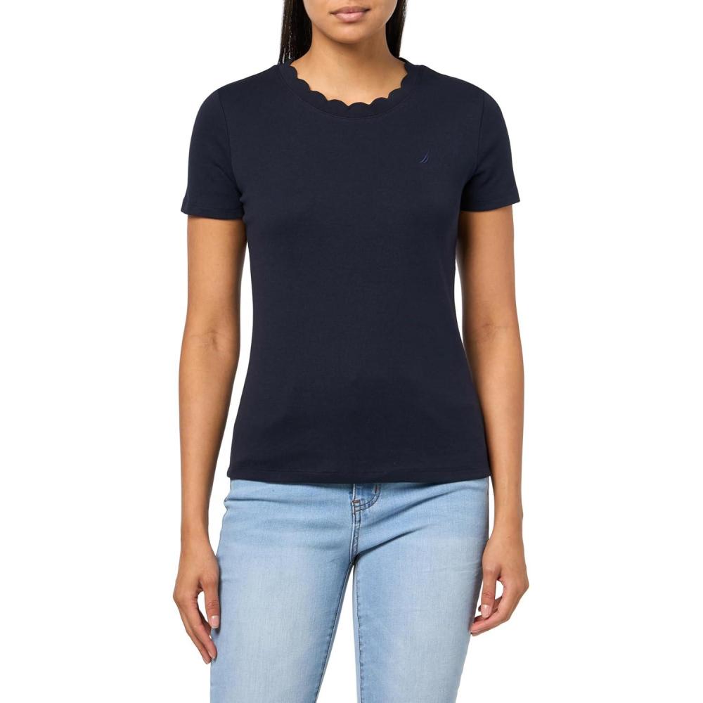 imageNautica Womens Solid Short Sleeve Crew Neckline TShirtNight Sky