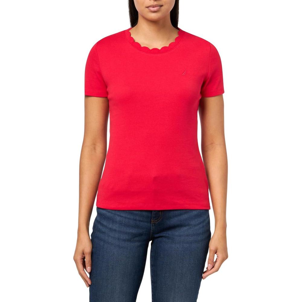 imageNautica Womens Solid Short Sleeve Crew Neckline TShirtRegatta Red
