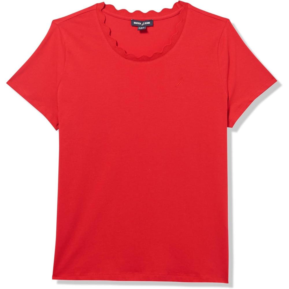 imageNautica Womens Solid Short Sleeve Crew Neckline TShirtScarlet