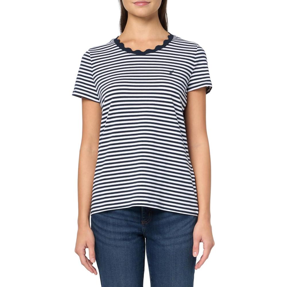 imageNautica Womens Solid Short Sleeve Crew Neckline TShirtSky CaptainBright White
