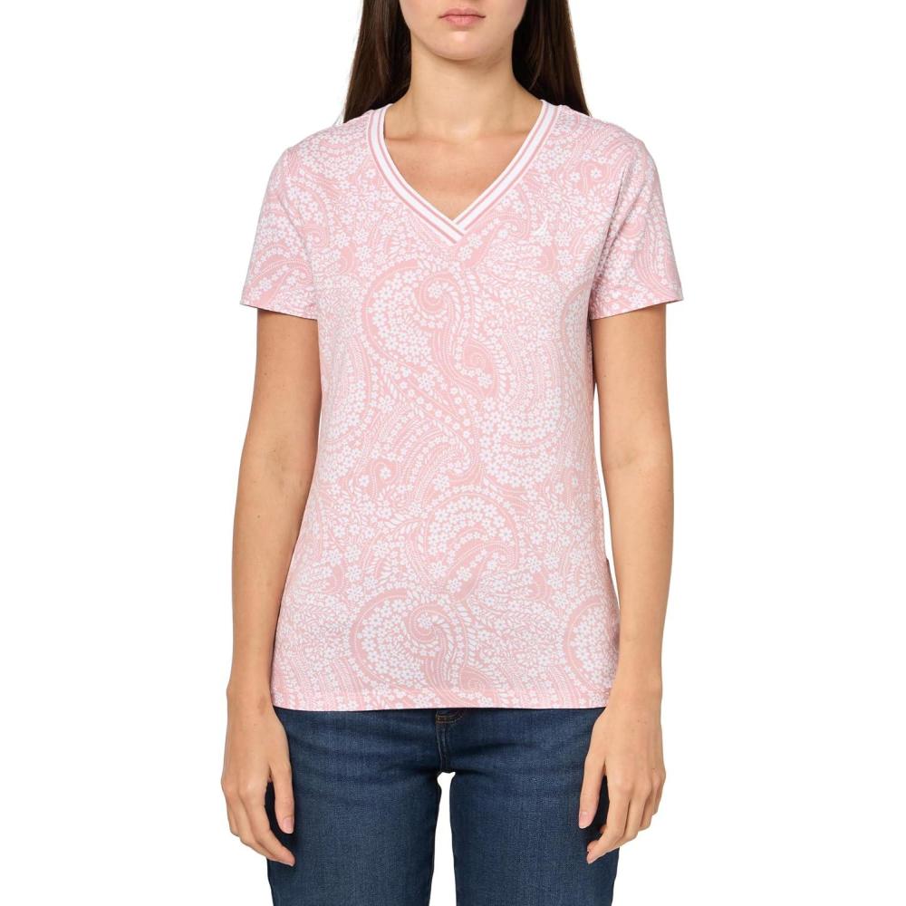 imageNautica Womens Solid VNeck Short Sleeve TShirtBridal RoseBright White