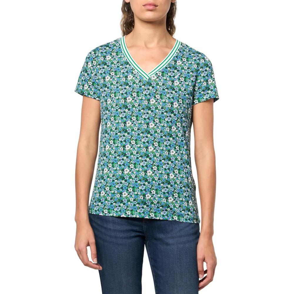 imageNautica Womens Solid VNeck Short Sleeve TShirtFern Multi