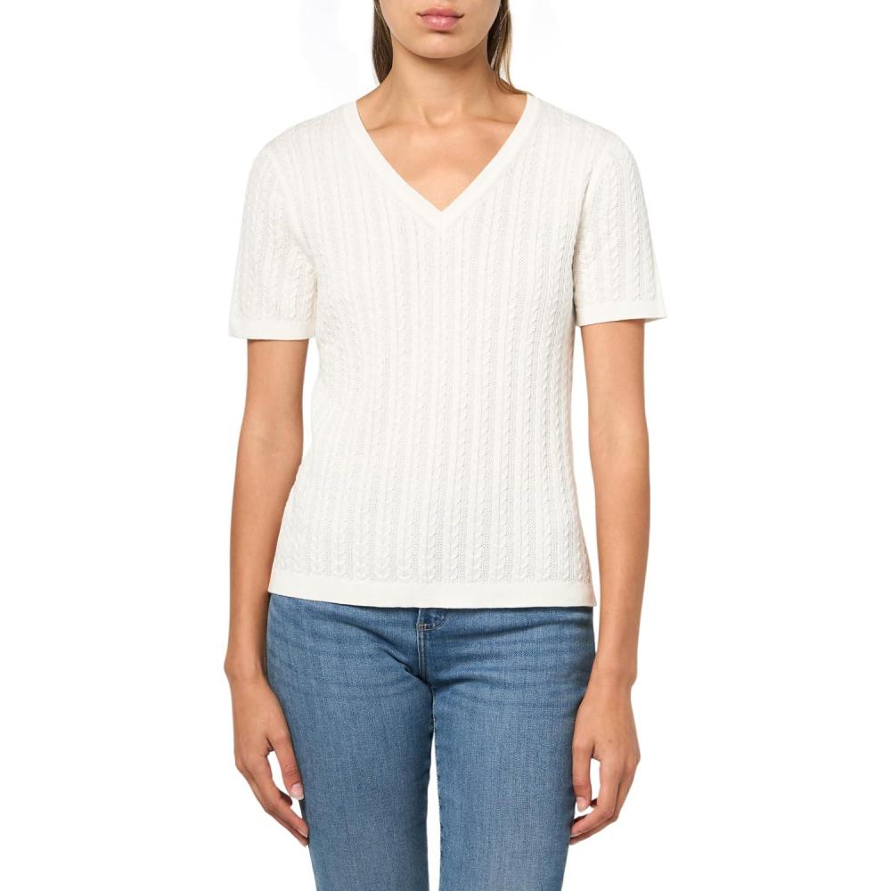 imageNautica Womens Solid VNeck Short Sleeve TShirtIvory
