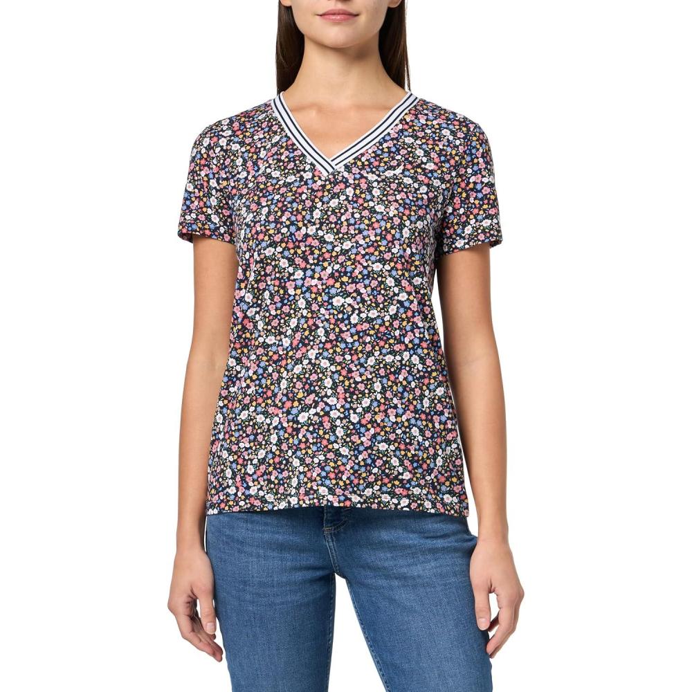 imageNautica Womens Solid VNeck Short Sleeve TShirtNight Sky Multi
