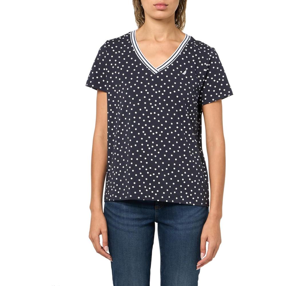 imageNautica Womens Solid VNeck Short Sleeve TShirtNight SkyBright White