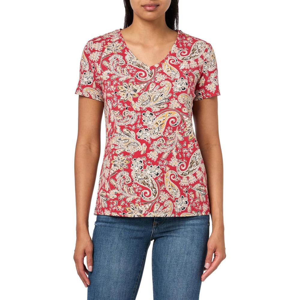 imageNautica Womens Solid VNeck Short Sleeve TShirtSamba Multi