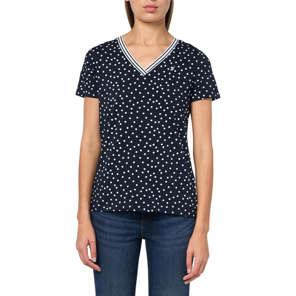 imageNautica Womens Solid VNeck Short Sleeve TShirtSky CaptainBright White