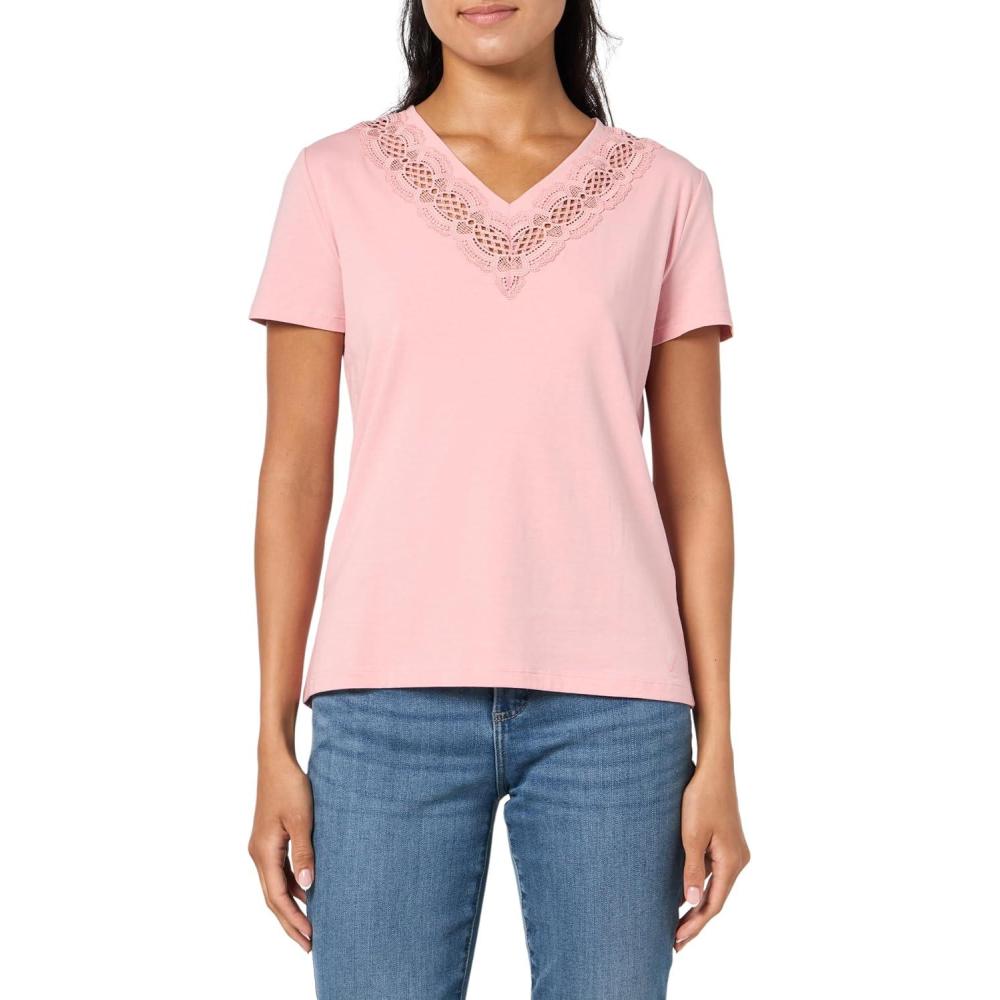 imageNautica Womens V Neck Solid Short Sleeve Shirt with LaceBridal Rose