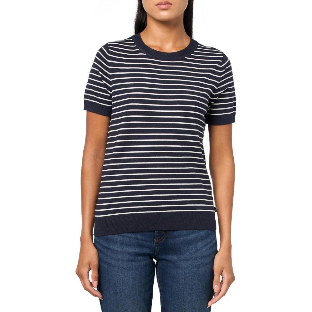 imageNautica Womens V Neck Stripe Short Sleeve SweaterSky Captain Ivory