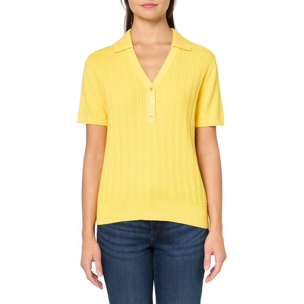 imageNautica Womens VNeck Cable Polo Long SleeveLemon Zest