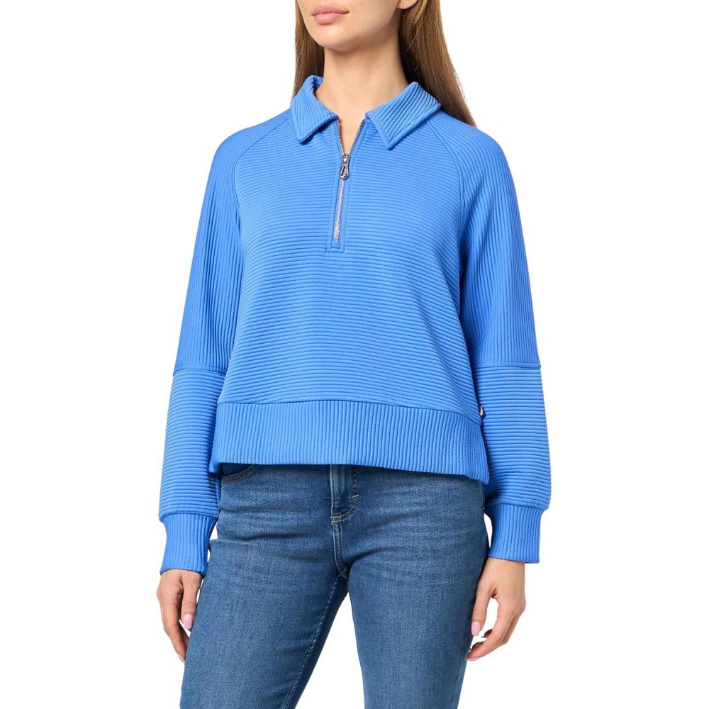 imageNautica Womens Zipper Collared Ribbed Pullover SweatshirtFrench Blue