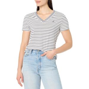 Nautica Jeans Women’s V-Neck T-Shirt, Bright White/Night Sky, M