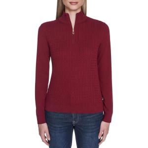 Nautica Women’s 1/4 Zip Mockneck Cable Sweater(Deep Rouge)