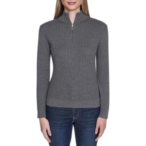 Nautica Women’s 1/4 Zip Mockneck Cable Sweater(Fog Heather)