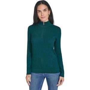 Nautica Women’s 1/4 Zip Mockneck Cable Sweater(Forest)