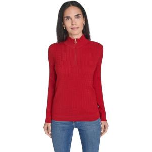 Nautica Women’s 1/4 Zip Mockneck Cable Sweater(Haute Red)