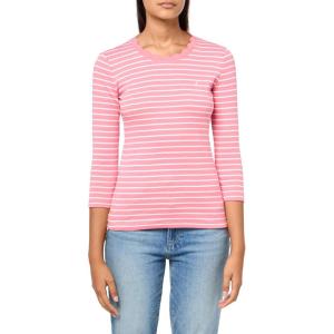 Nautica Women’s 3/4 Sleeve Length Cotton Striped Scalloped Knit Top(Confetti/Bright White)