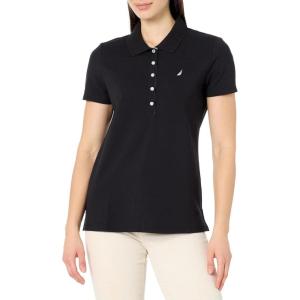 Nautica Women’s 5-Button Short Sleeve Breathable 100% Cotton Polo Shirt(Black)